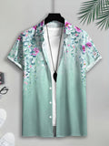 Floral Print Men'S Casual Shirt, Printing Summer Flowers And Leaves Pattern