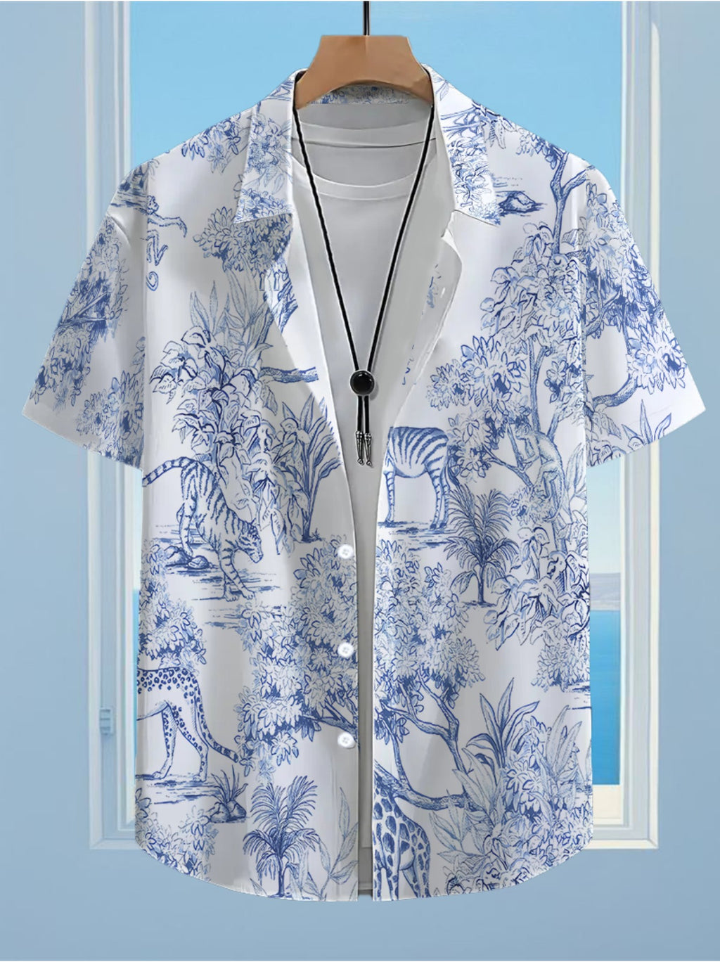Men'S Casual Anime Shirt Featuring a Stylish Hawaiian Tiger Forest Pattern, with a Formal Cut And Collar, Suitable for Outdoor Activities