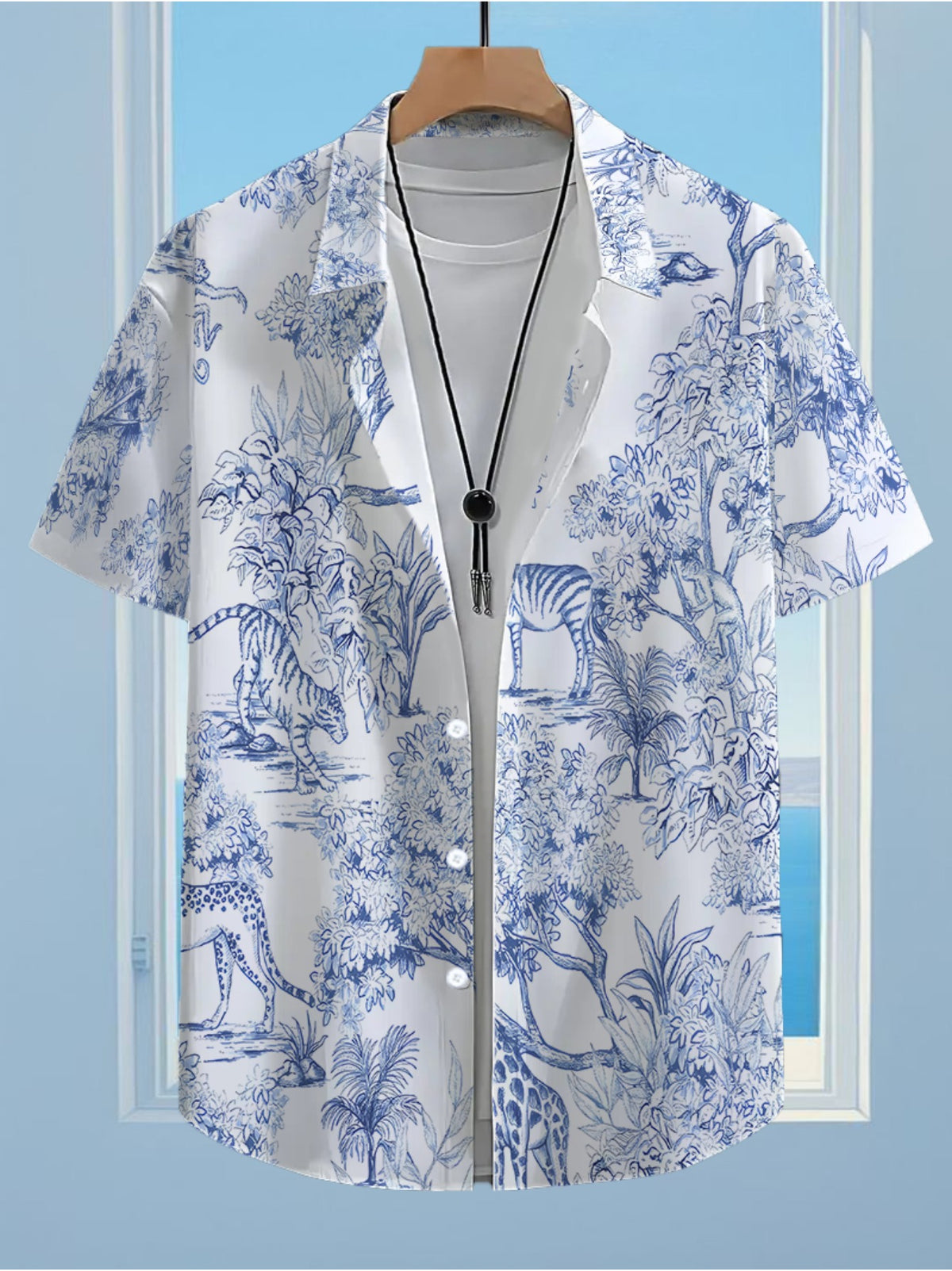 Men'S Casual Anime Shirt Featuring a Stylish Hawaiian Tiger Forest Pattern, with a Formal Cut And Collar, Suitable for Outdoor Activities