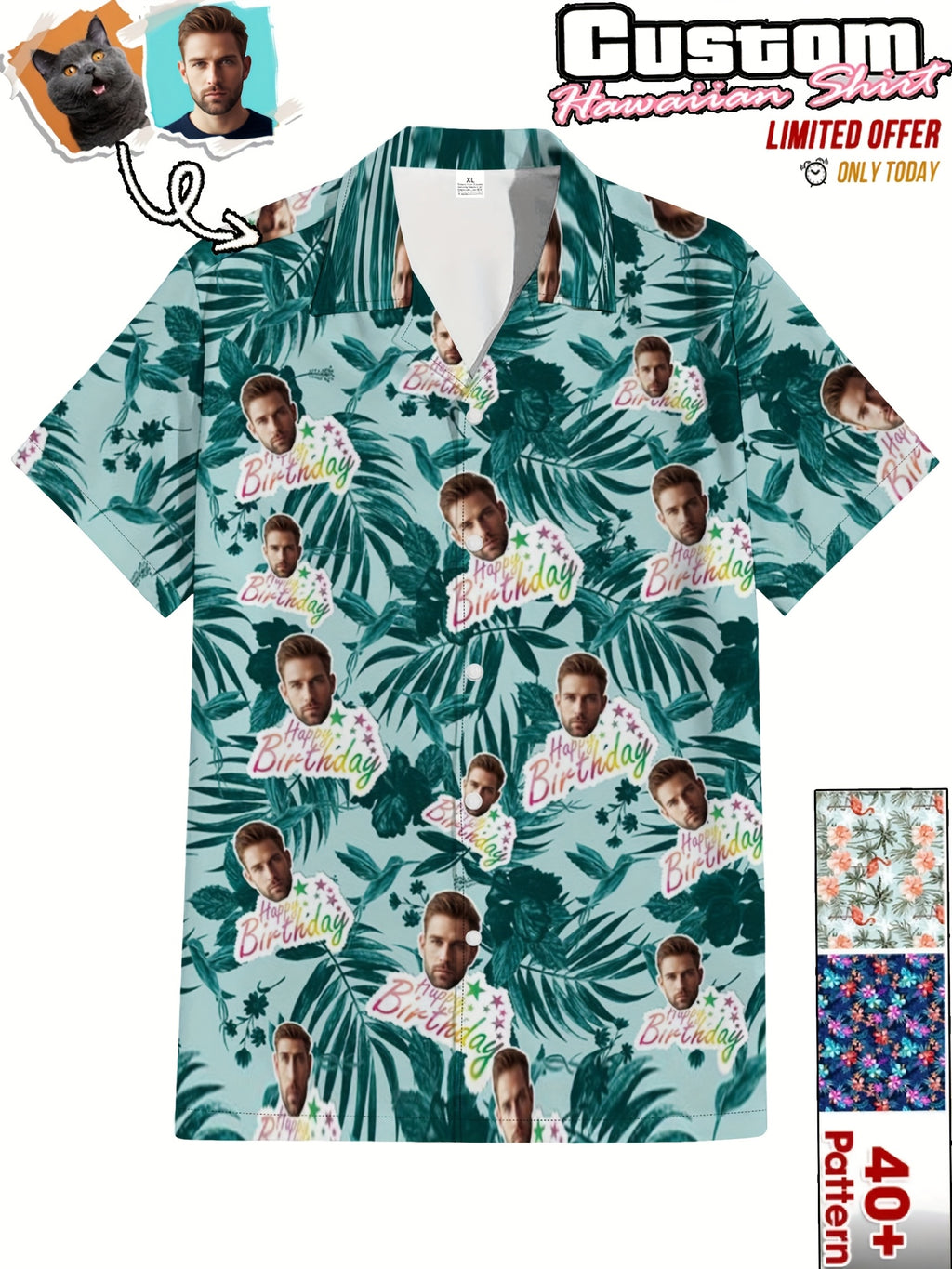 Custom Face Hawaiian Shirts For Men | Personalized Summer Button Up Shirts With Portrait Pattern, Casual Style, Regular Fit, Ideal For Birthday, Anniversary, Vacation Gifts