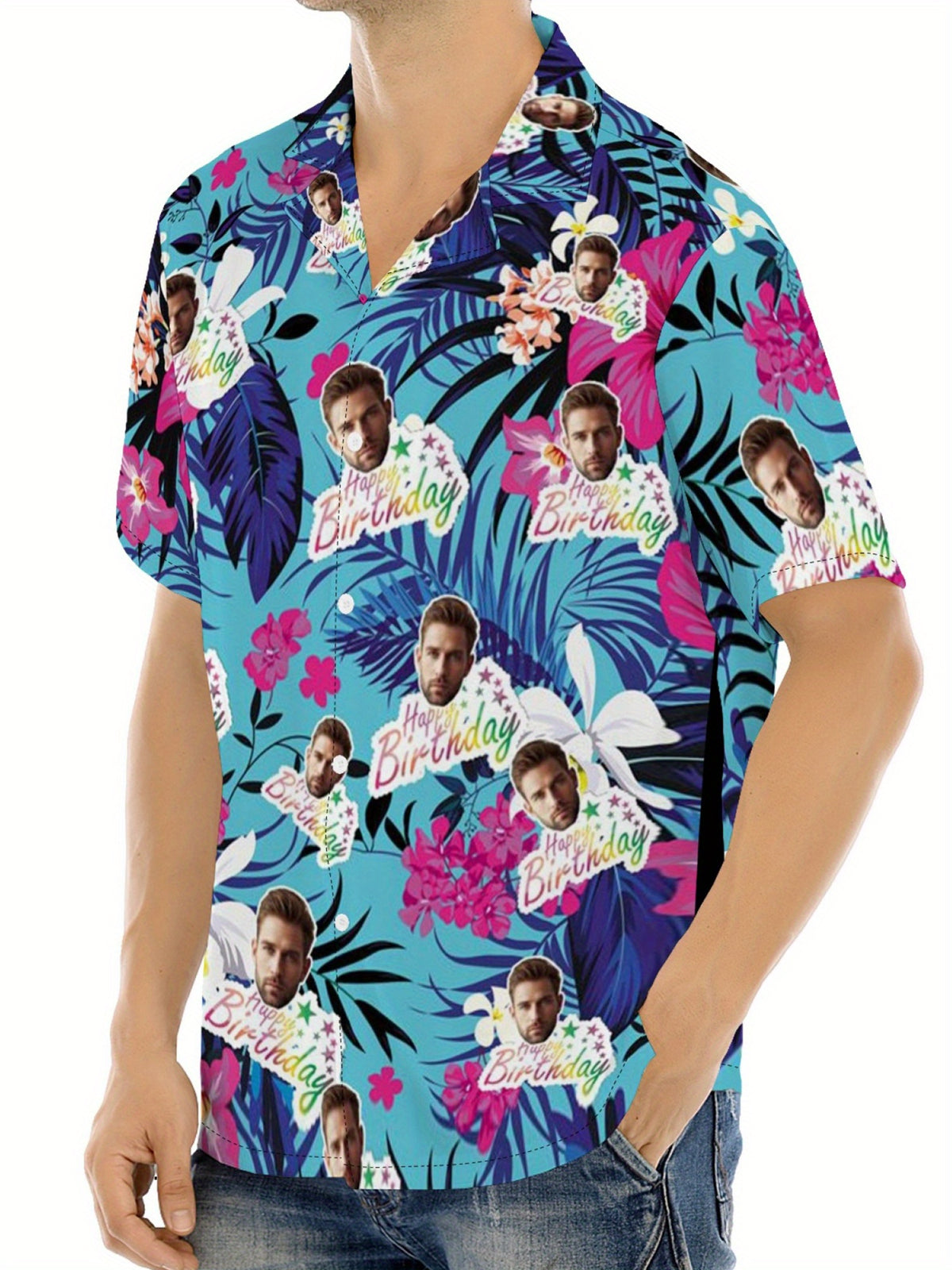 Custom Face Hawaiian Shirts For Men | Personalized Summer Button Up Shirts With Portrait Pattern, Casual Style, Regular Fit, Ideal For Birthday, Anniversary, Vacation Gifts