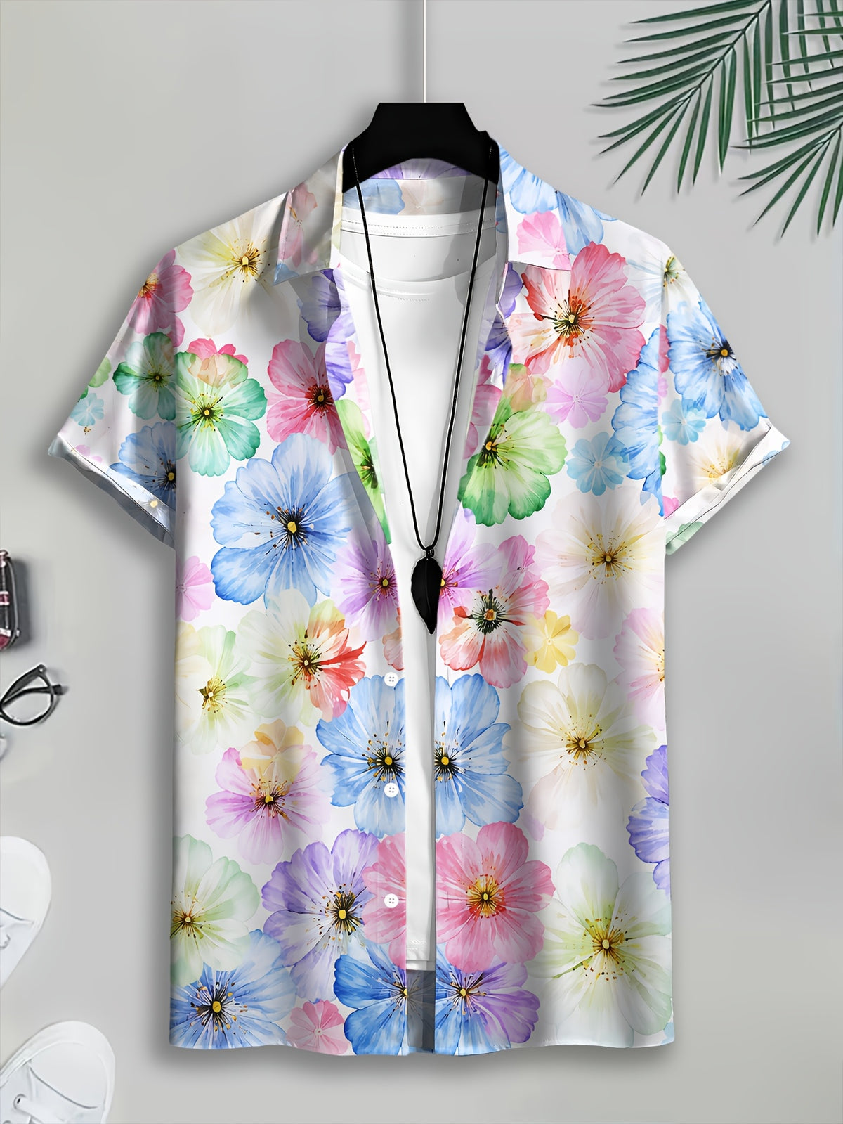 Men's Casual Floral Print Shirt with Colorful Summer Flower Pattern