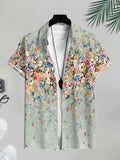 Floral Print Men'S Casual Shirt Summer Vacation Wear Light Green Background with Colorful Flowers And Leaves Design Perfect for Beach And Outdoor Activities