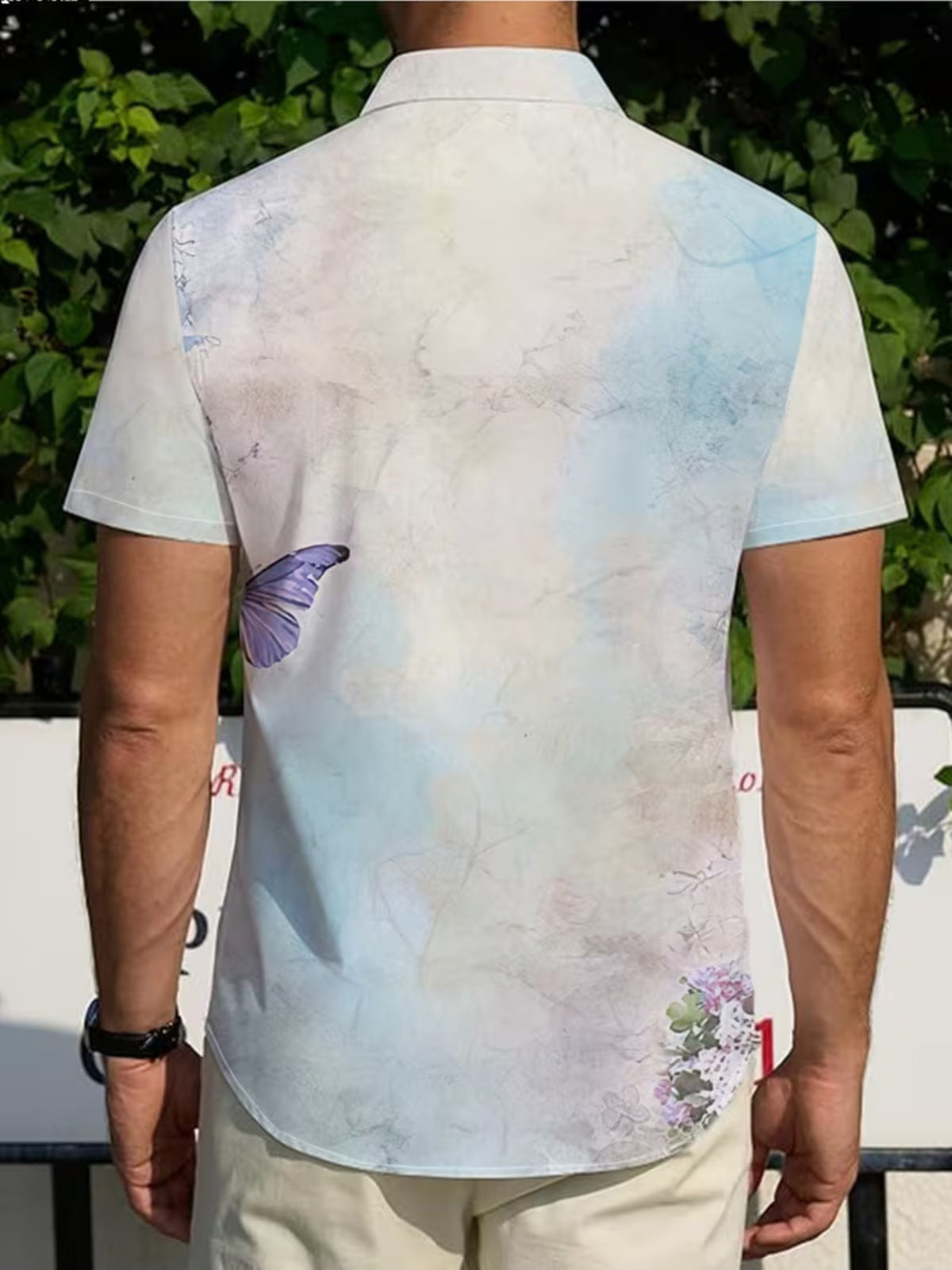 Textured Print Men'S Casual Shirt - Short Sleeve Button Design, Summer Outdoor And Casual Wear, Daily Wear