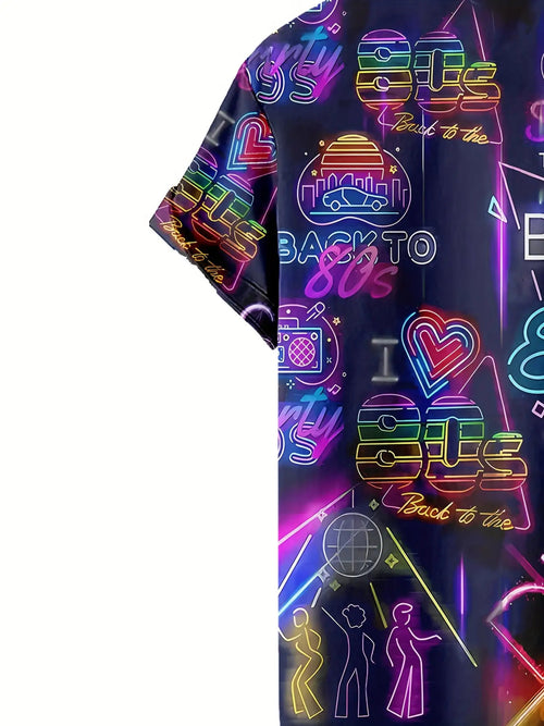 80s Fluorescent  Pattern 3D Printed Men's Fashion Casual Shirt Personality Hip Hop Rock Street Hawaiian Shirt