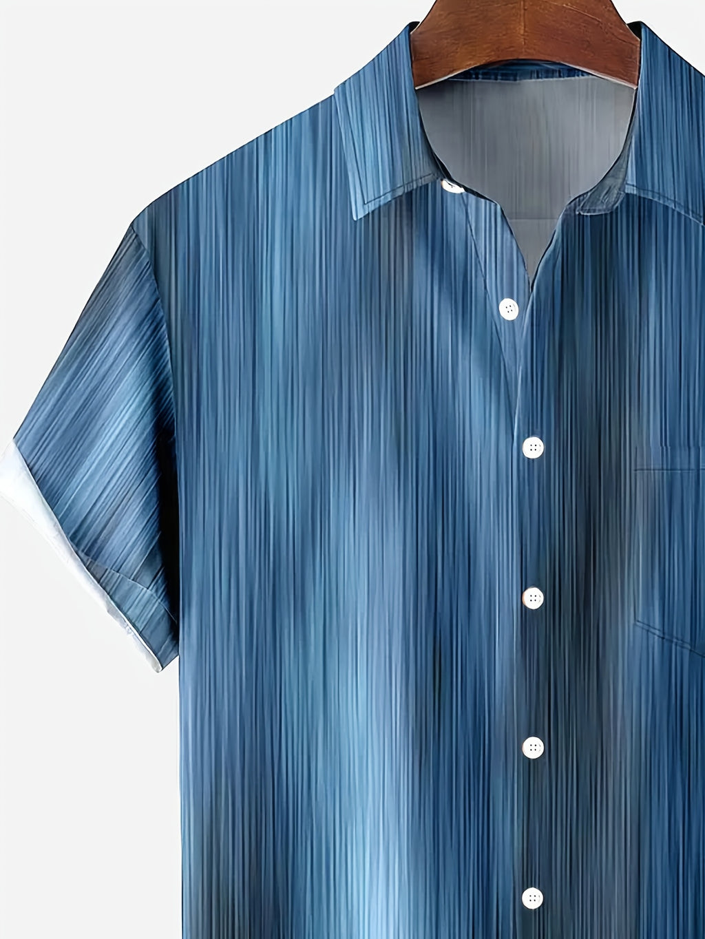 Vintage Gradient Stripe Texture Men's Button Pocket Shirt, PLUS SIZE