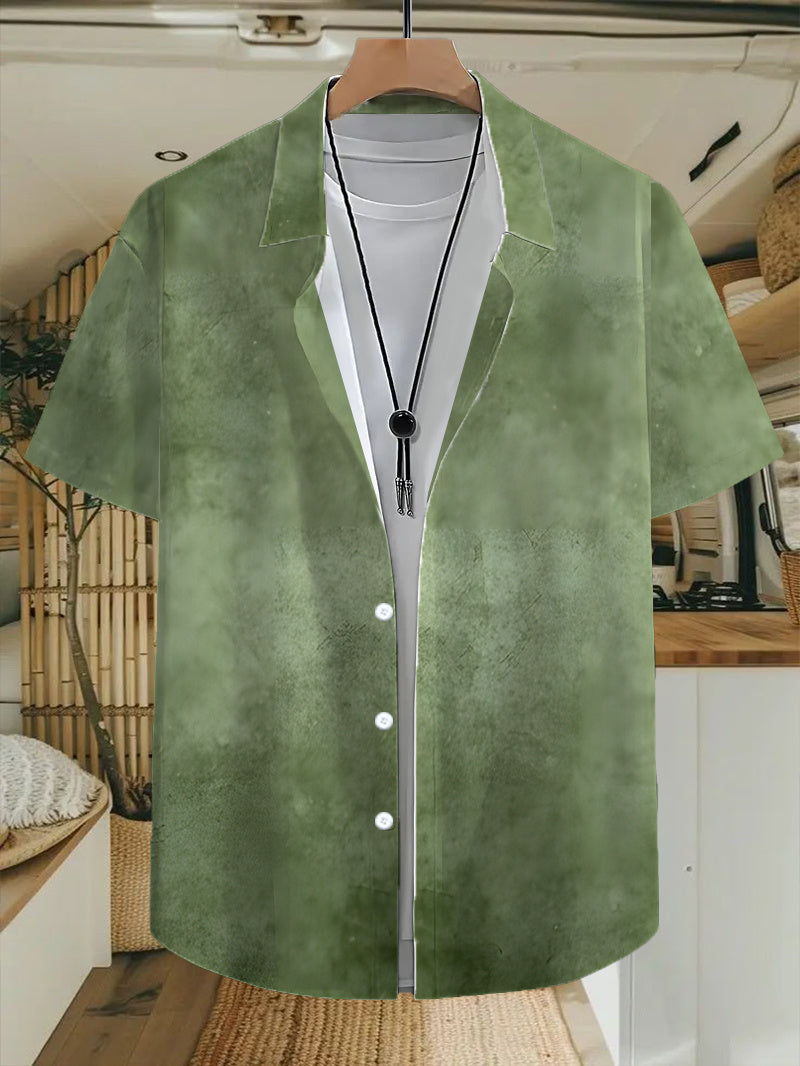 Vintage Hawaiian Style Green Ombre Print, Fashion Tropical Hawaiian Shirt - Short Sleeve, Casual Button- Men's Shirt, Lightweight Polyester for Summer Adventures