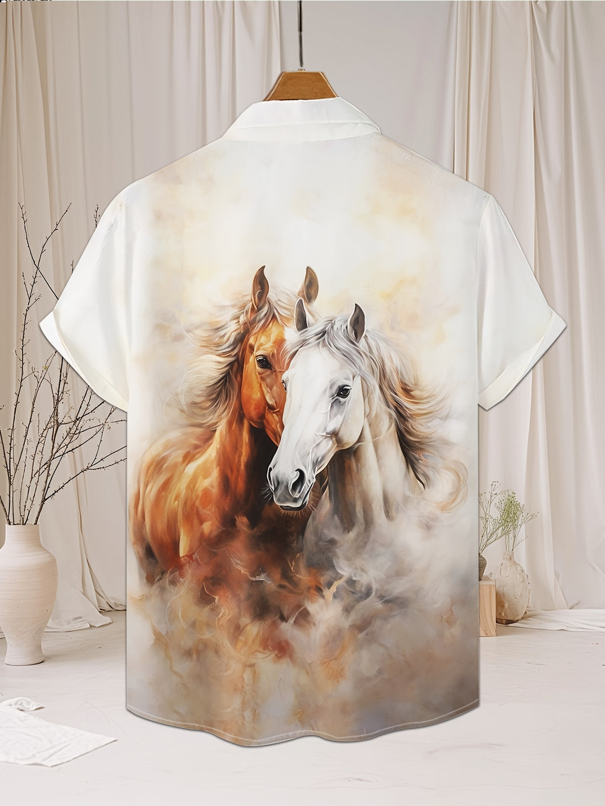 New Men'S Novelty Buckle Corner Collar Shirt, Suitable for Beachwear, Vacation, And Casual Outings, Casual Summer Top with Breathable Material, Summer Vacation, Casual Loose Fit Tropical Hawaiian Shirt, Breathable Fabric