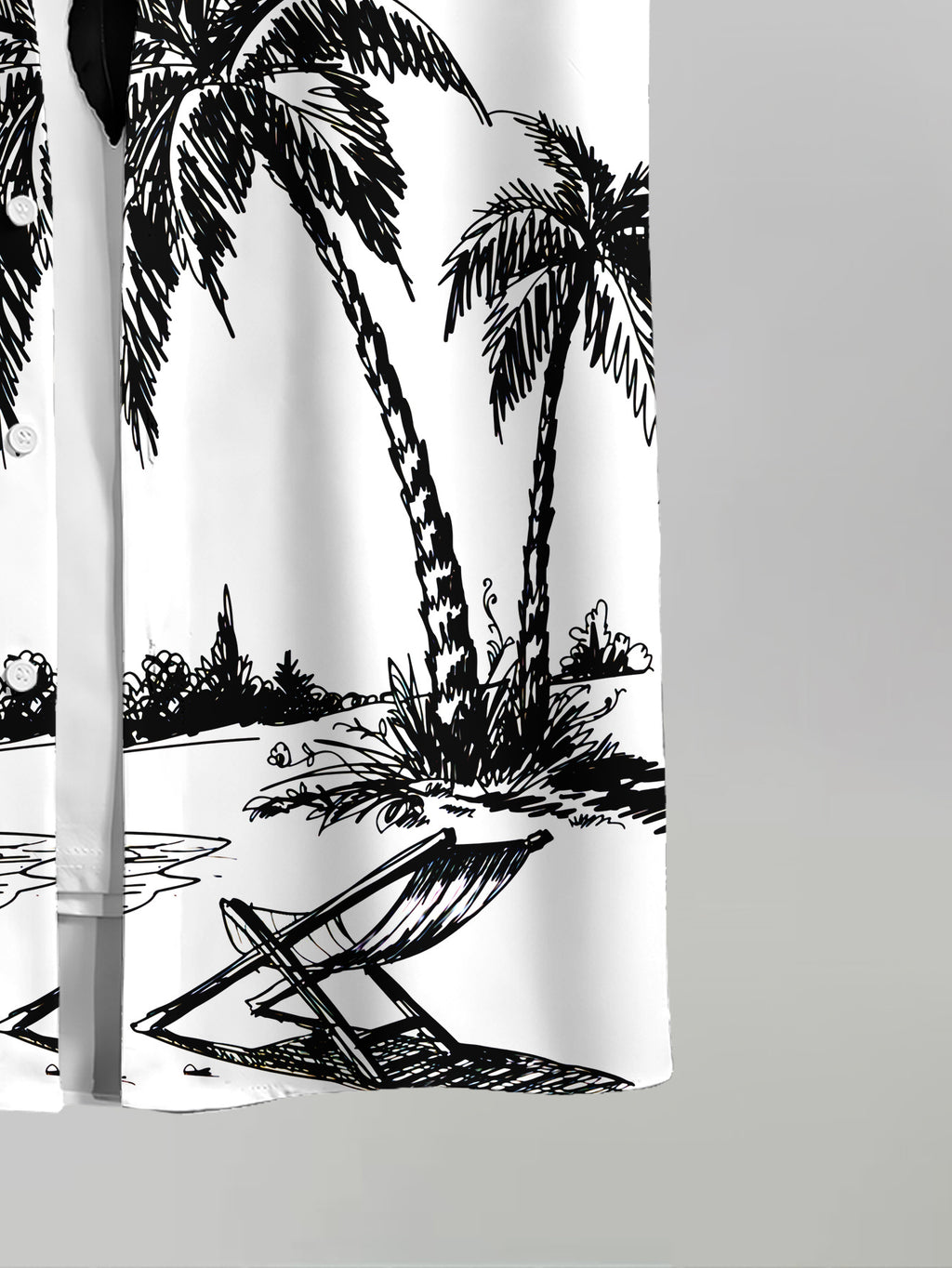 Black And White Tropical Palm Tree Print Men'S Casual Shirt Summer Beach Vacation