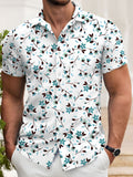 New Men's Casual Short-Sleeve Printed Shirt with Blue and White Floral Pattern, Fresh Style with Flowers and Leaves. Summer Men's Short-Sleeve Printed T-Shirt, Basic Style Men's Apparel, Daily Work Top, Fashionable Loose-Fit Casual Short-Sleeve