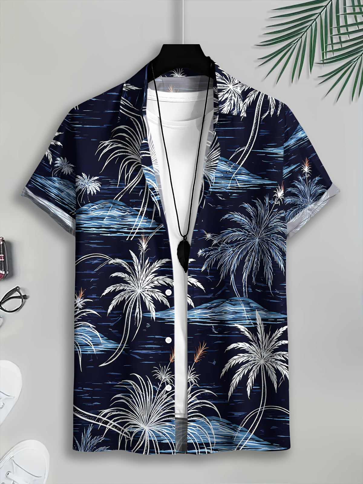 Tropical Paradise Men'S Casual Shirt, Printed Palm Trees And Ocean Waves Summer Vibrant Design
