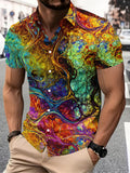 Colorful Abstract Art Men'S Casual Shirt, Vibrant Swirls And Patterns Print, Summer Bold Multicolor Design