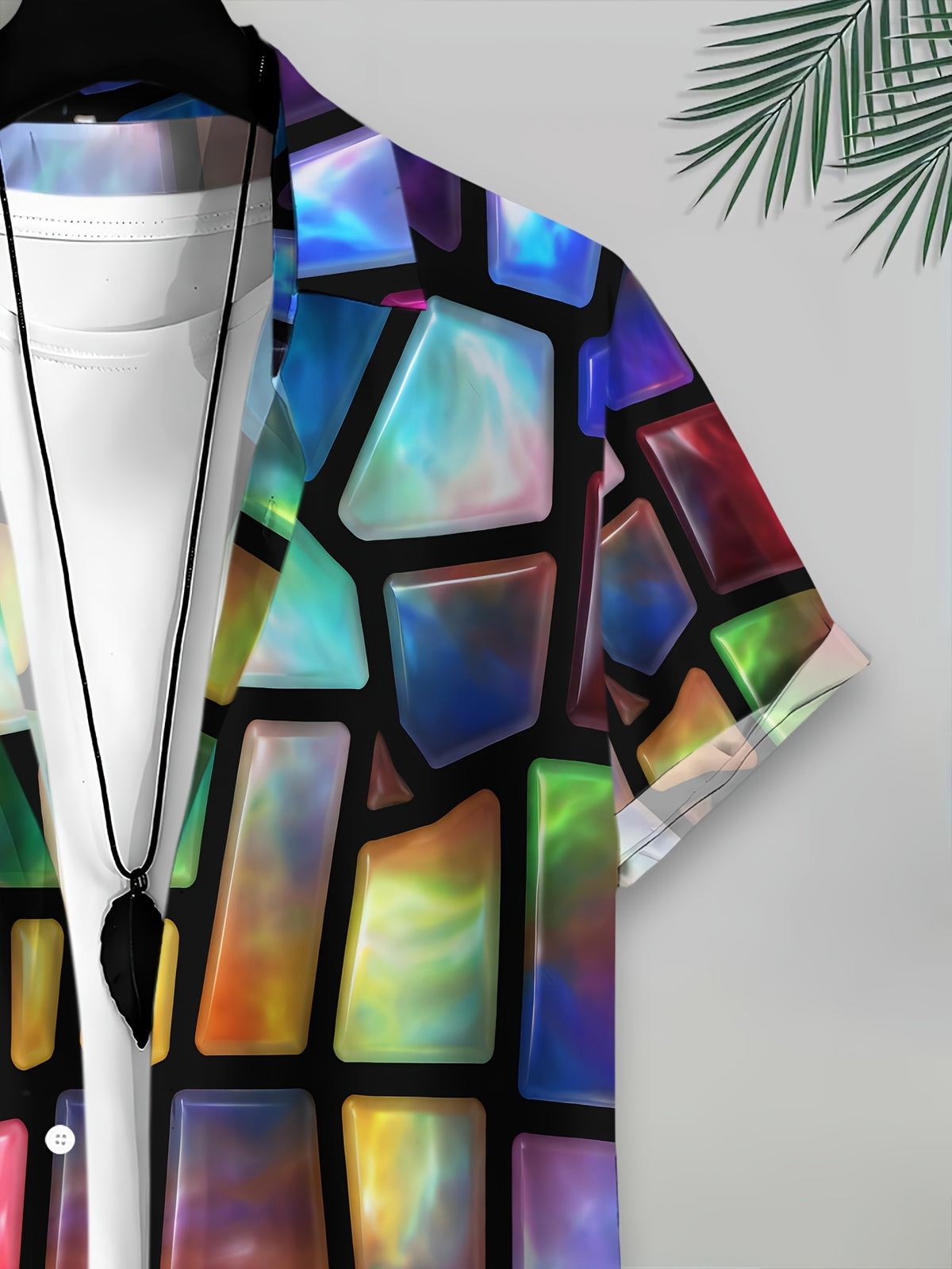 Colorful Geometric Abstract Men'S Casual Shirt Printed Stained Glass Pattern Summer Vibrant Multicolor Design