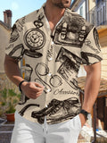 New Men's Casual Short-Sleeve Shirt, Vintage Men's Accessory with Hand-Painted Design, Exuding Gentlemanly Style, Versatile for Holiday Parties and Commuting, Polyester Fiber Fabric, Machine Washable, Button-Up Printed Shirt