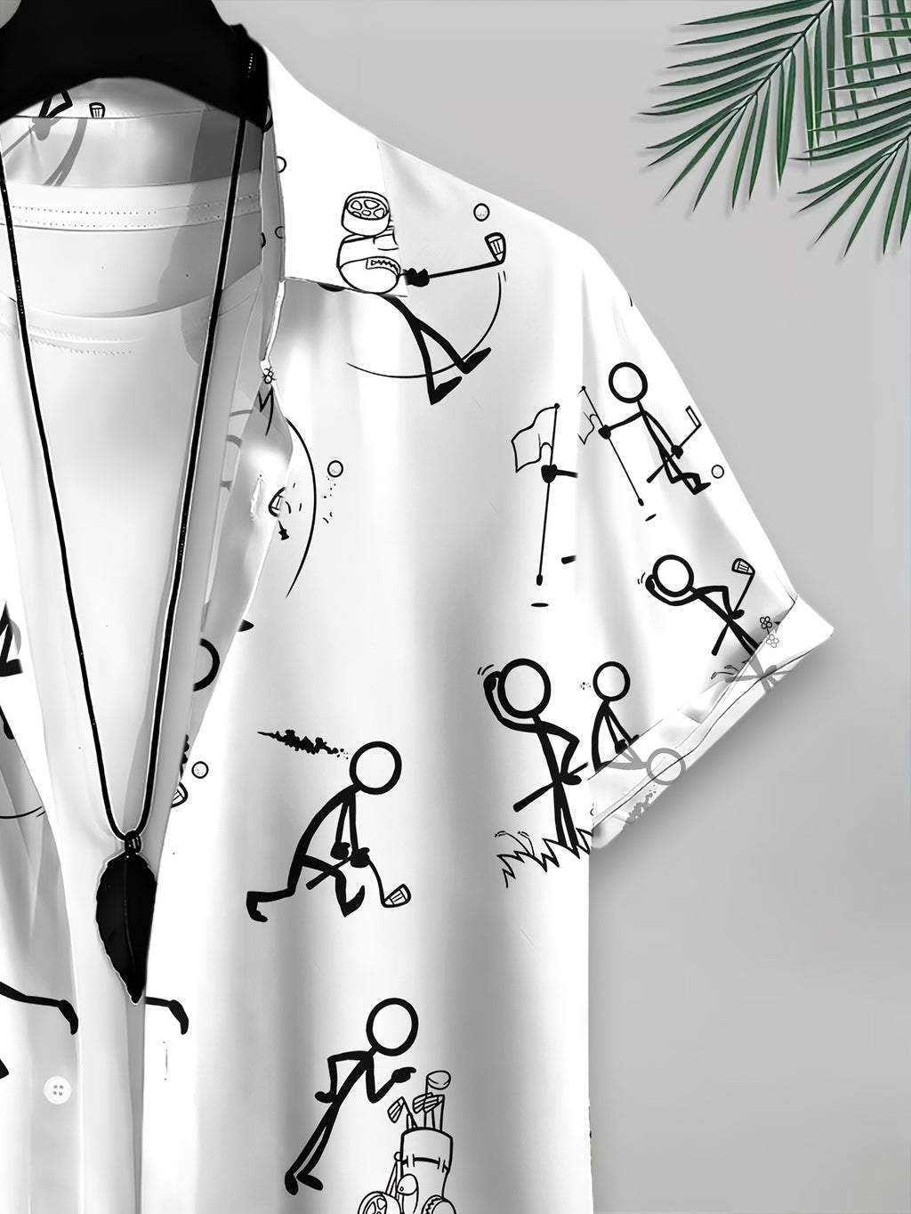 Casual Style Men's Casual Shirt Print Stick Figure Golfing Pattern Summer Playful Cartoon Design