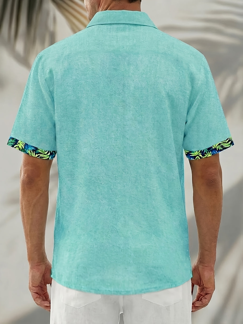 Hawaiian Floral Print Men's Button-Up Pocket Short-Sleeve Shirt, PLUS SIZE