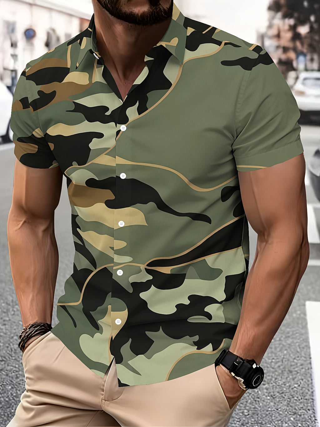 Camouflage Pattern Men's Casual Shirt Print Military Style Summer Bold Camo Design