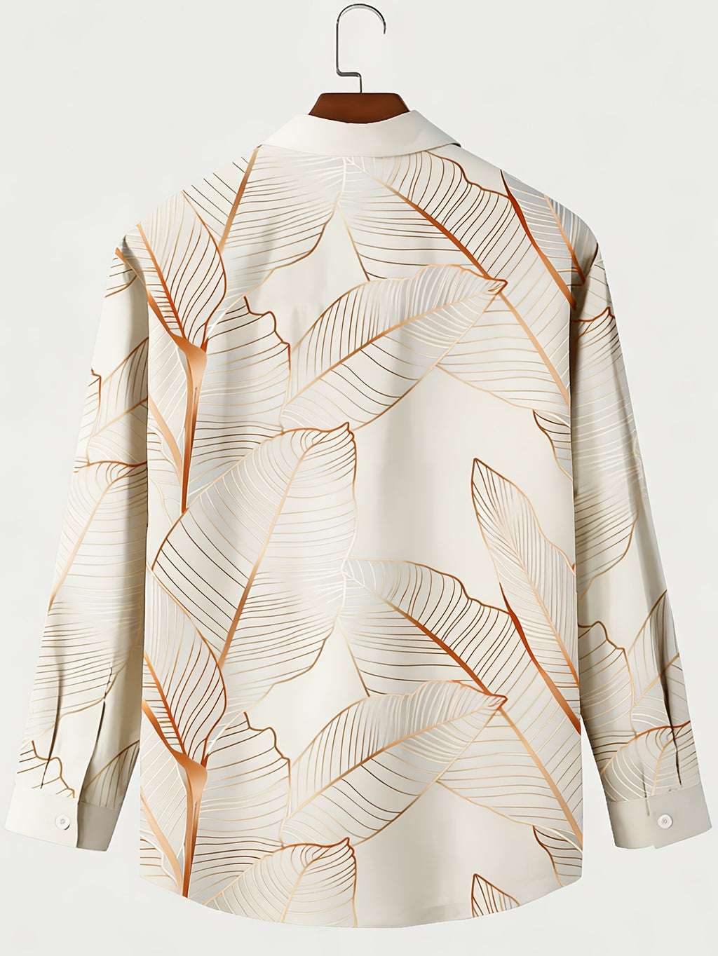Hawaiian Botanical Leaf Gradient Print Men's Plus Size Button-Up Pocket Long Sleeve Shirt, PLUS SIZE