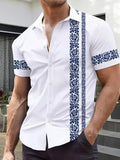 Hawaiian Print Men's Casual Shirt - Short Sleeve Button-Up Design, Vibrant Colors, for Summer Outdoor and Casual Wear, Machine Washable