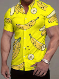 [Printed Design - Not Texture] Short Sleeve Shirt Men'S Trendy Short Sleeve Shirt Yellow Cartoon Banana Pattern Fashionable And Grand Clothing/Summer/Street/Trendy/Men/Clothes