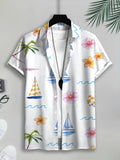 Summer Style Men's Casual Shirt Print Tropical Paradise with Palm Trees Sailboats And Flowers Summer Vibrant Island Vibes