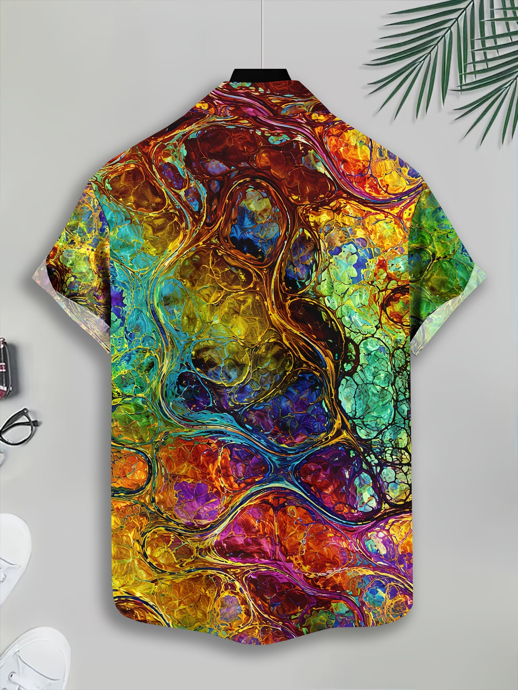 Colorful Abstract Art Men'S Casual Shirt, Vibrant Swirls And Patterns Print, Summer Bold Multicolor Design