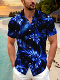 Men's Short-Sleeve Button-Up Shirt with Full-Body Geometric Collar & - Loose Fit Casual Button Collar Shirt Suitable for Summer, Office, Semi-Formal Wear - Non-Stretch Button-Front for Everyday Business Outfits