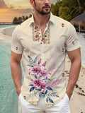 Men'S Casual Shirt with a Vibrant Tropical Pink Floral Print from Hawaii - Featuring a Short Sleeve Button Design, Perfect for Outdoor And Leisure Wear in The Summer