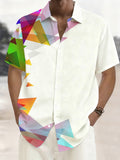 Men's Tropical Print Short Sleeve Button- Shirt - Loose Fit Collar Summer Beachwear with Full-Body Palm/Leopard/ Patterns - Casual Hawaiian Vacation Outfits (Button Front Closure)