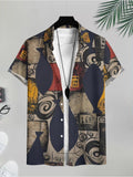 Men's Casual Shirt with One Way Sign And Abstract Pattern for Beach Summer Wear
