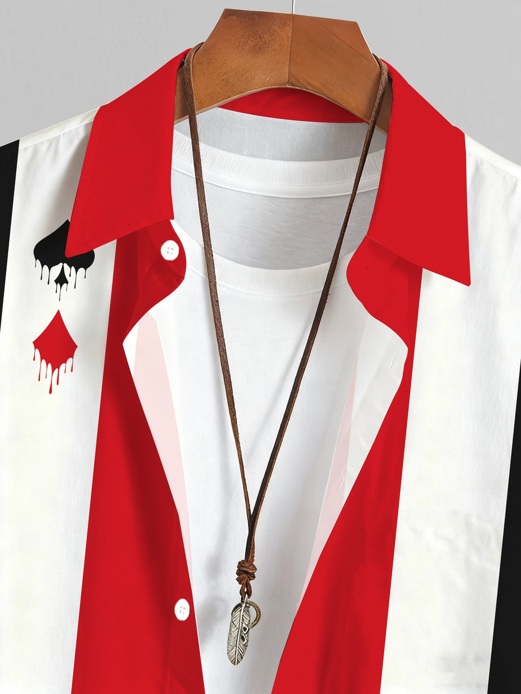 Men's Casual Anime Shirt with Hawaiian-Style Playing Card Cartoon Print, Regular Fit with Lapel Collar, Outdoor Travel Apparel