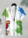 Men's Casual Shirt with Tropical Parrots and Palm Leaves Print, Bright Summer Colors