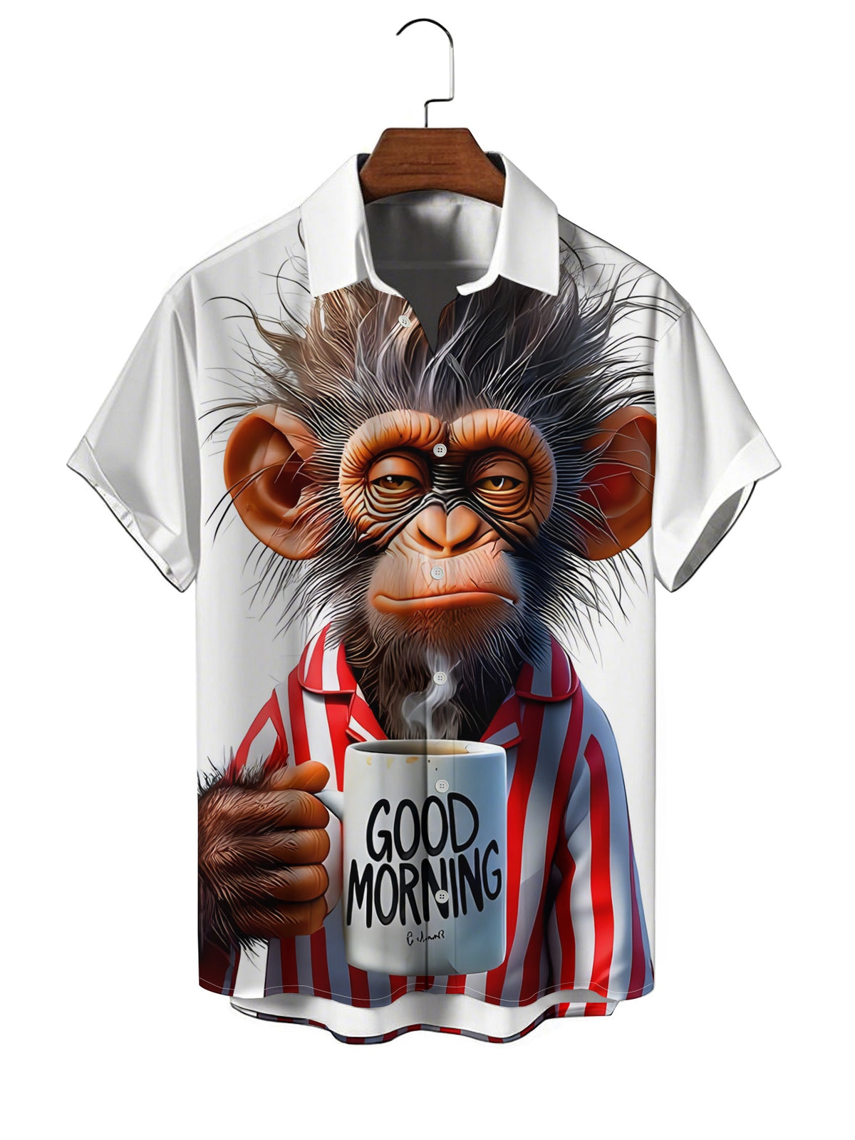New Men's Short-Sleeve Shirt, Regular Fit for Daily Casual Wear, Fun Cartoon Monkey Print Design, Fashionable Loose Fit, Versatile Summer Top, Youth Trend, Suitable for Commuting, Home, and Outdoor Wear, Ideal for Beachwear, Vacations, and Casual