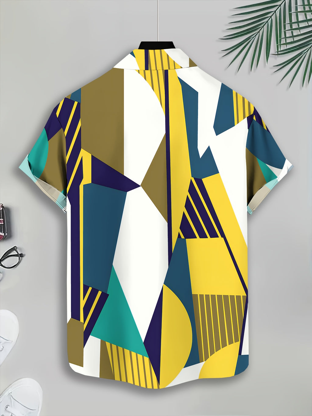 Geometric Pattern Men'S Casual Shirt, Abstract Shapes Print, Summer Vibrant Colors