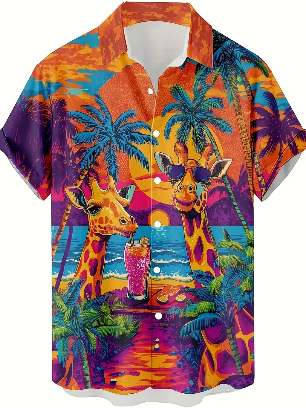New Arrival Men's Hawaiian Shirt, Giraffe Beach Print, Vibrant Tropical Style Short Sleeve Button Casual Summer Top for Outdoor Activities