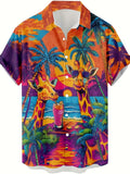 New Arrival Men's Hawaiian Shirt, Giraffe Beach Print, Vibrant Tropical Style Short Sleeve Button Casual Summer Top for Outdoor Activities