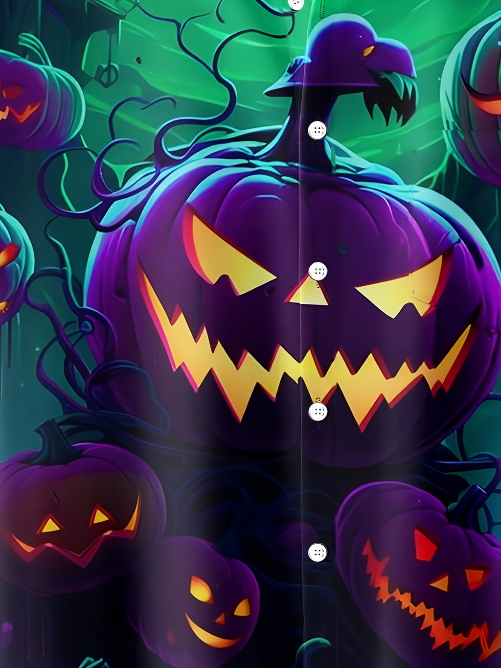 Men'S Dark Glow-In-Dark Pumpkin Lantern Halloween Print Short Sleeve Shirt, Soft And Breathable, Halloween Party Horror Theme Outfit
