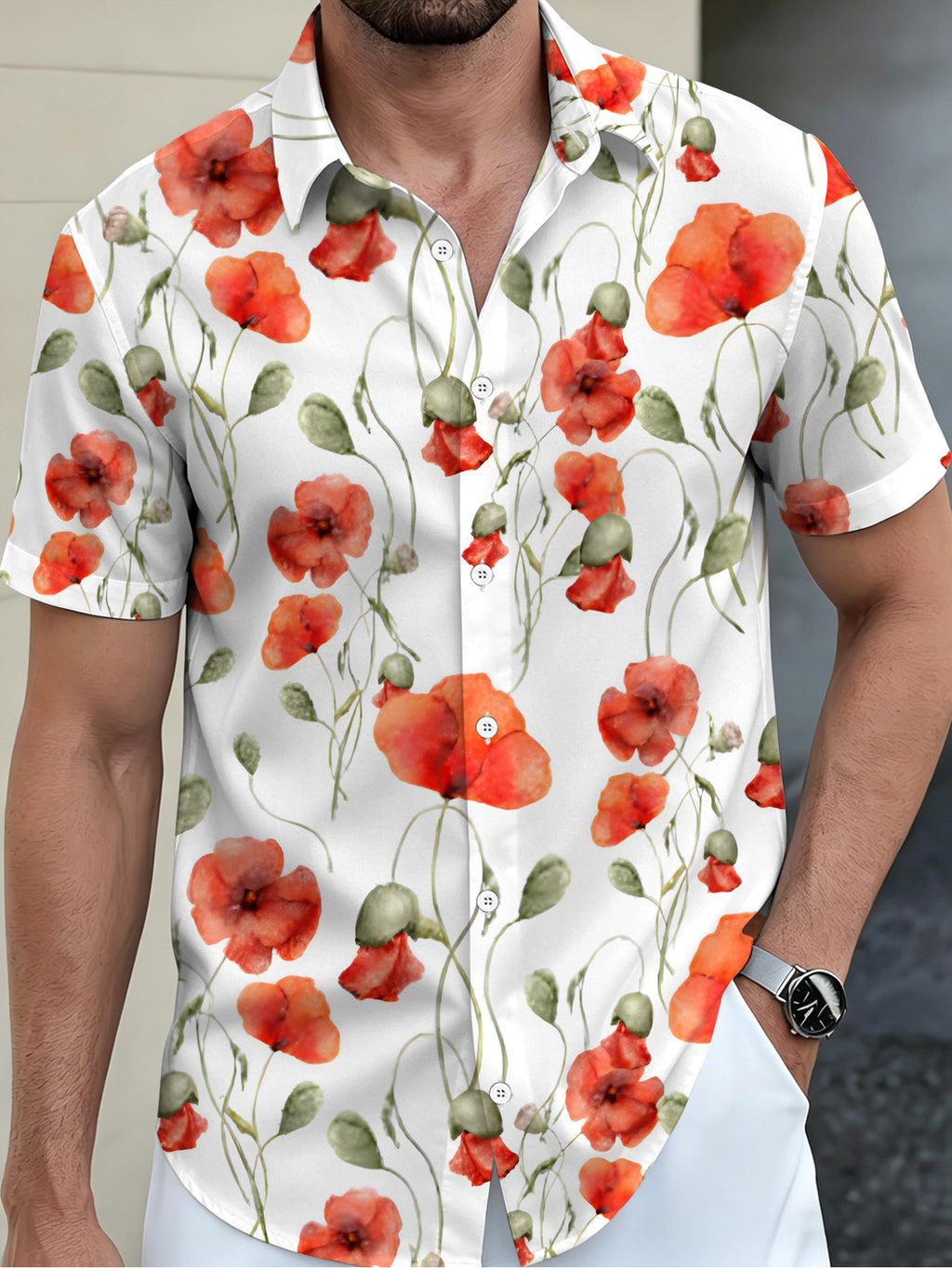 [Printed Design - Not Textured] Men's Casual Short-Sleeve Shirt, Versatile for Holiday Parties and Commuting, Button-Up Printed Shirt, Suitable for Summer Daily Casual Wear and Outdoor Sports