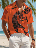 Tropical Print Men'S Casual Shirt with Tribal Pattern Summer Beach Wear