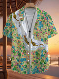 Men'S Casual Shirt Featuring a Trendy Tropical Plant And Tiger Design - Short-Sleeved with Button Details, Perfect for Summer Outdoor And Leisure Wear
