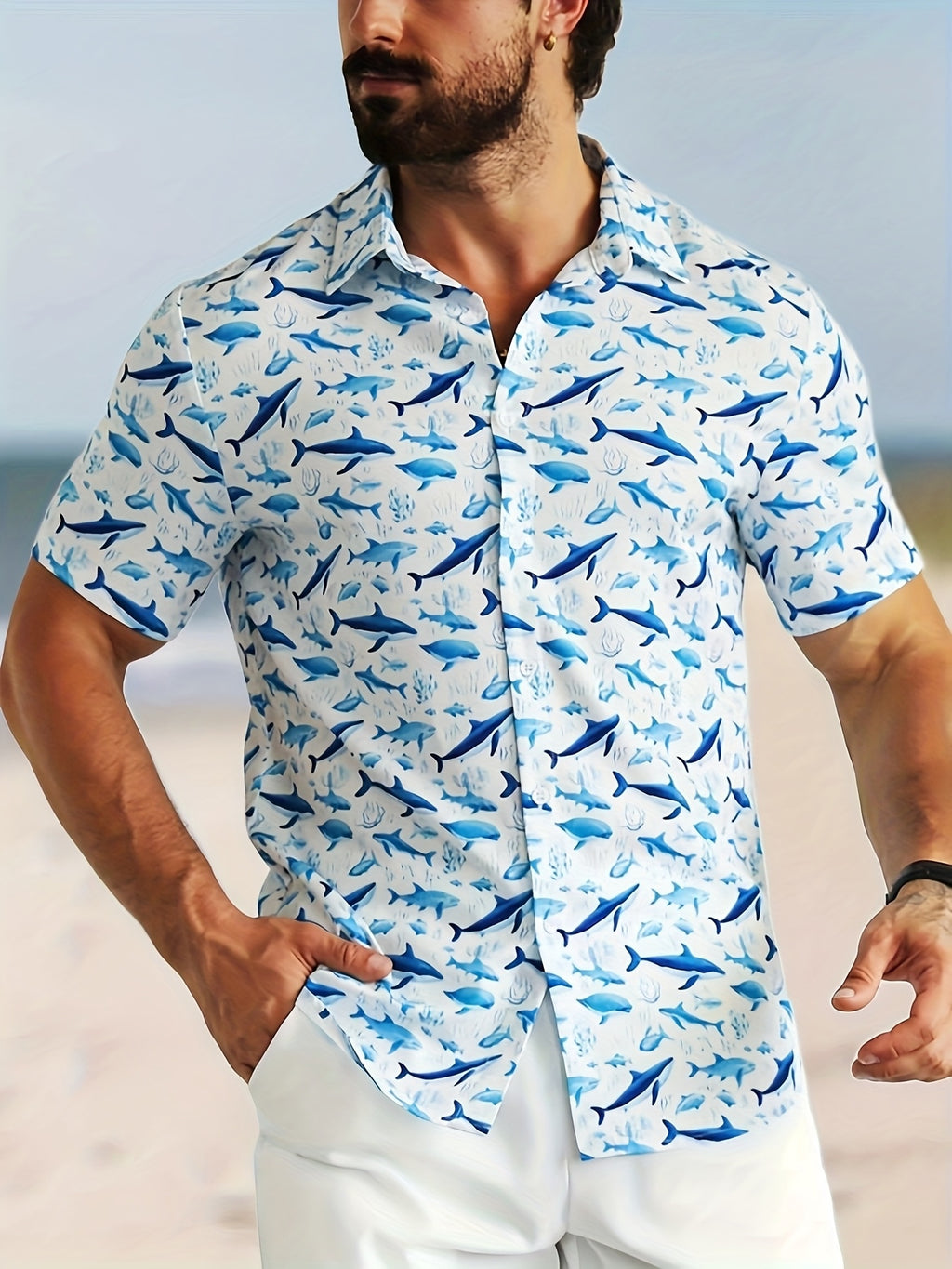 New Men'S Print Pattern Shirt, Suitable for Daily Commuting, Casual Outings, Dates, Friend Gatherings, And Shopping, Easily Mastering All Scenarios' Summer Dressing Needs