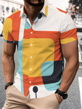 Colorful Geometric Pattern Men'S Casual Shirt, Abstract Shapes Print Summer Bold Design