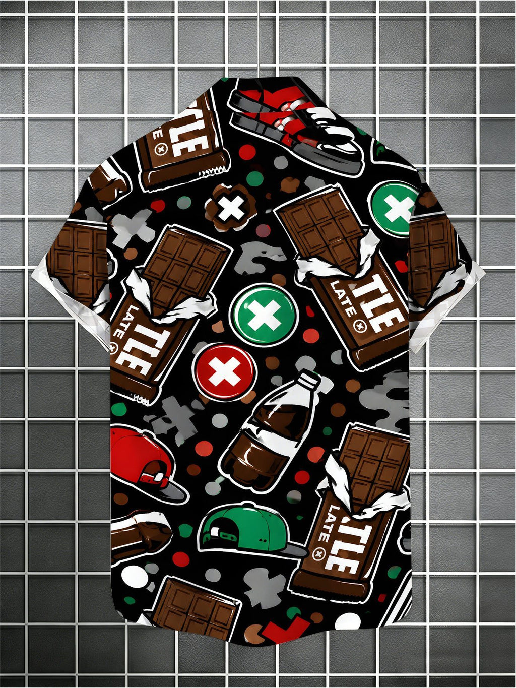 Men'S Street Style Shirt, Chocolate-Themed with Speaker Graffiti Print, Summer Fashion Top
