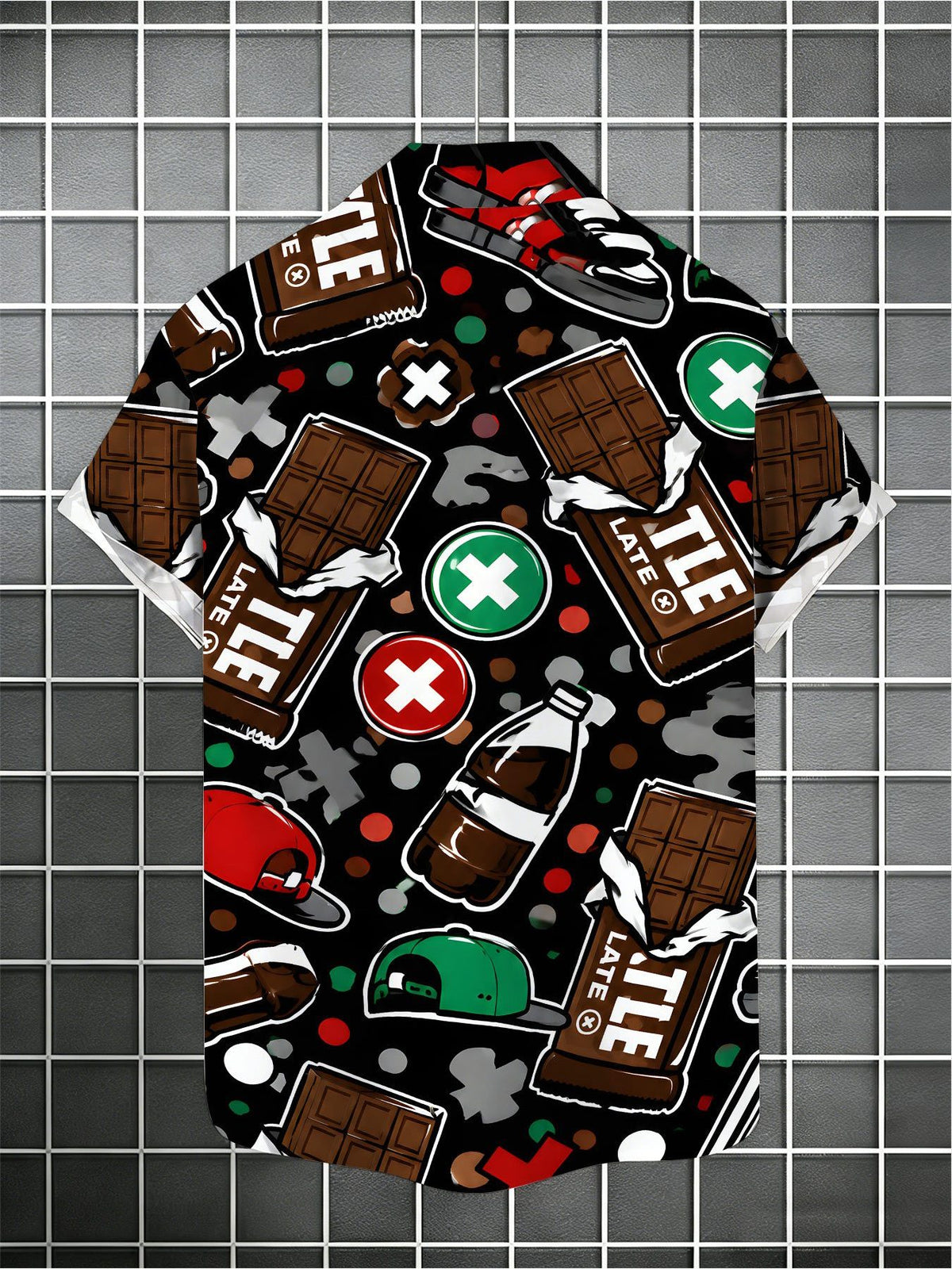 Men'S Street Style Shirt, Chocolate-Themed with Speaker Graffiti Print, Summer Fashion Top