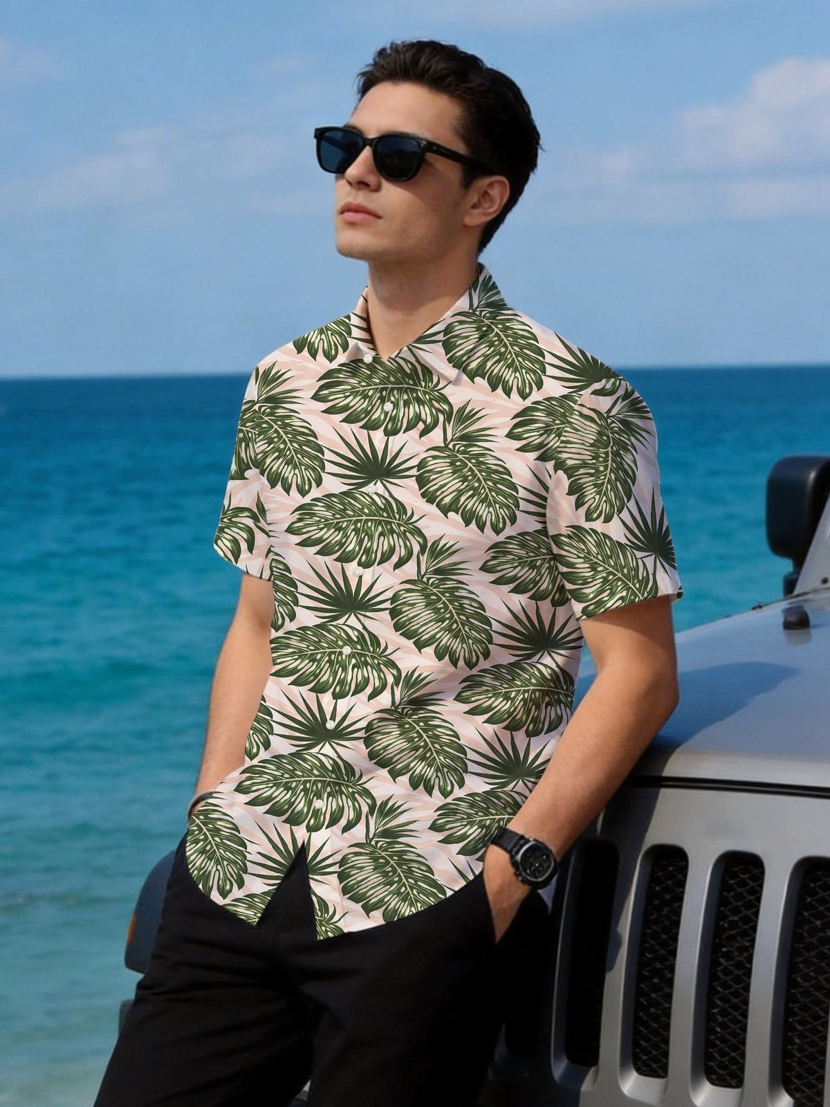 New Summer Short Sleeve Shirt, Men'S, Hawaiian Style, Youthful Beach Casual, Men'S Top Suitable for Daily Commute, Casual Outing, Dates, Friend Gatherings, Shopping, Easily Mastering All-Scene Summer Dressing Needs