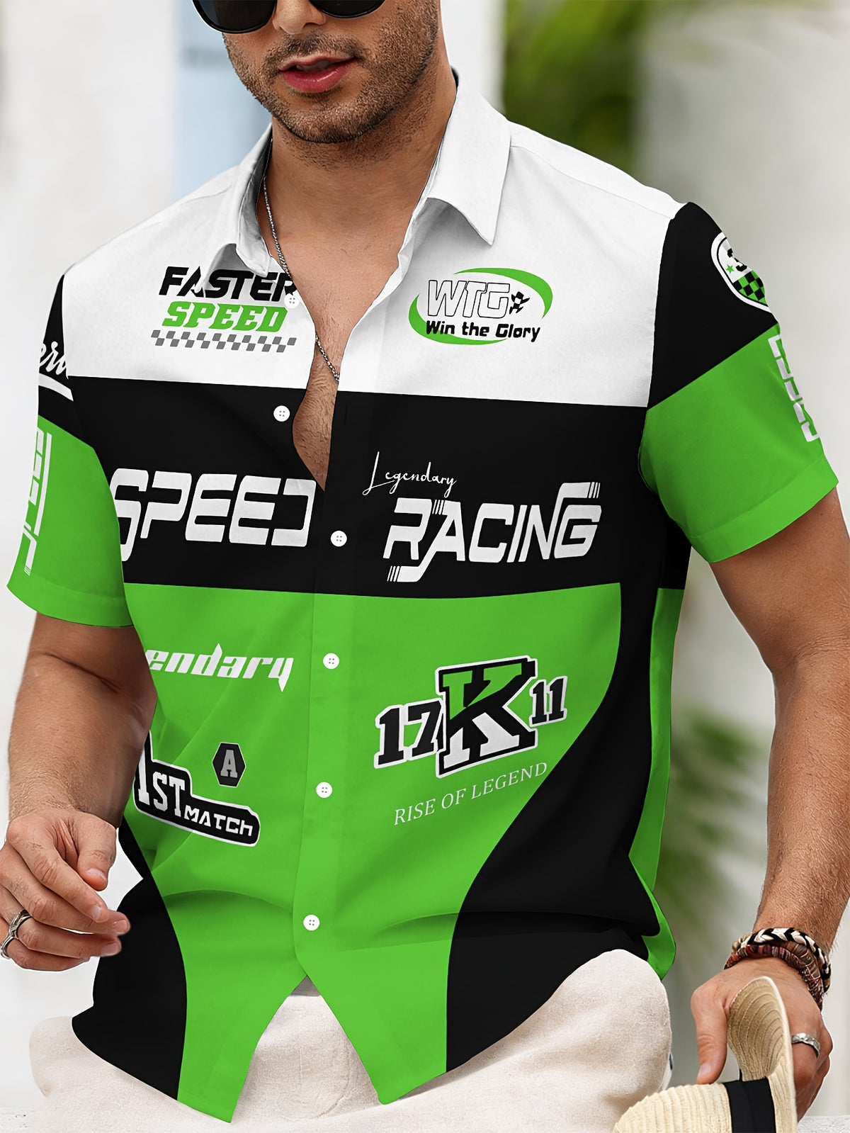 Racing-Style Men'S Casual Shirt Print, Multiple Color Options, Speed Racing Legend Text And Logo Design, Bold Summer Graphics, Fast Speed And Winning Glory Pattern
