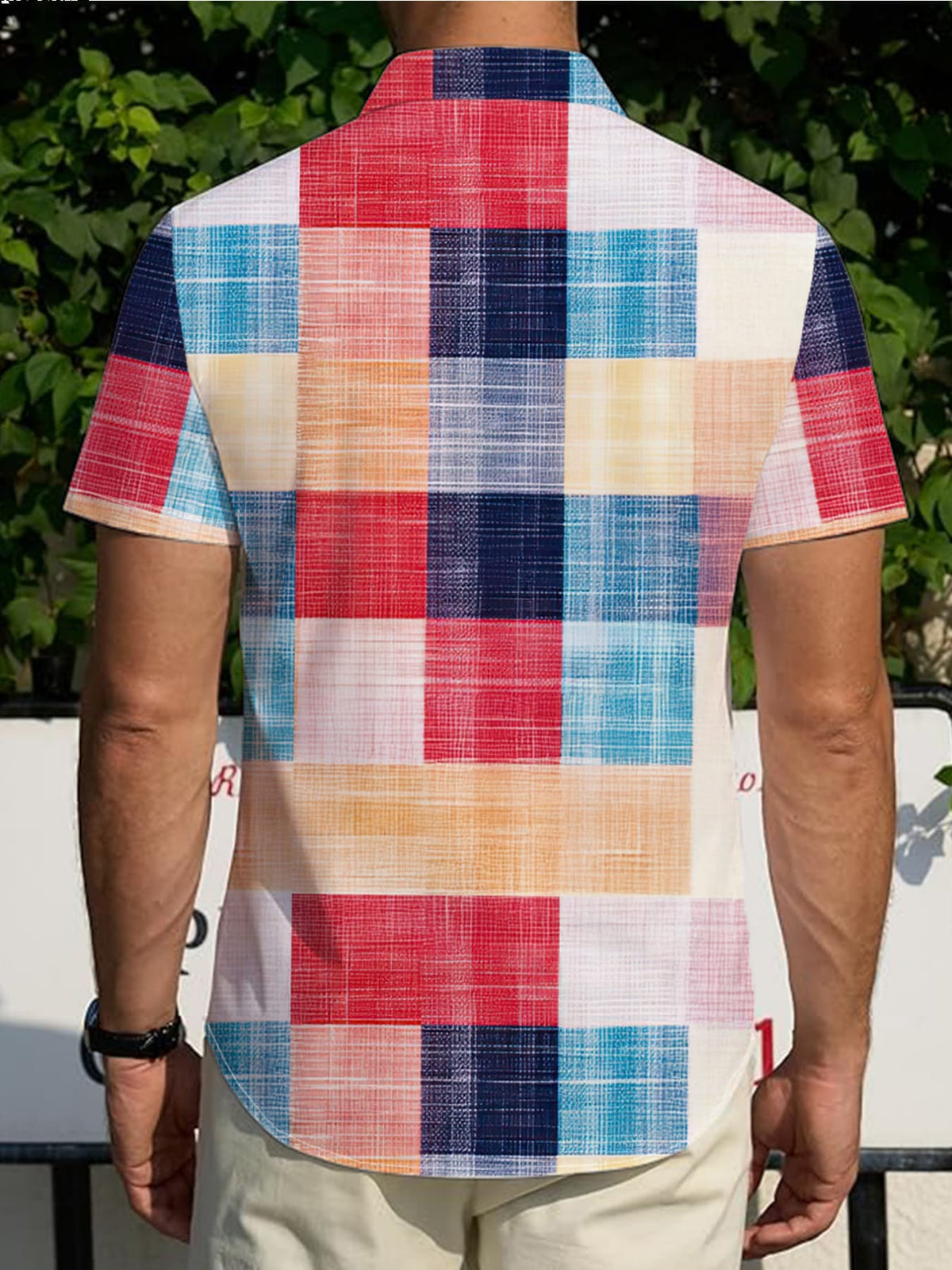 2025 Summer New Fashion Colorful Plaid Print Short Sleeve Shirt Men'S Casual Loose Breathable Turn- Collar Half Sleeve Top