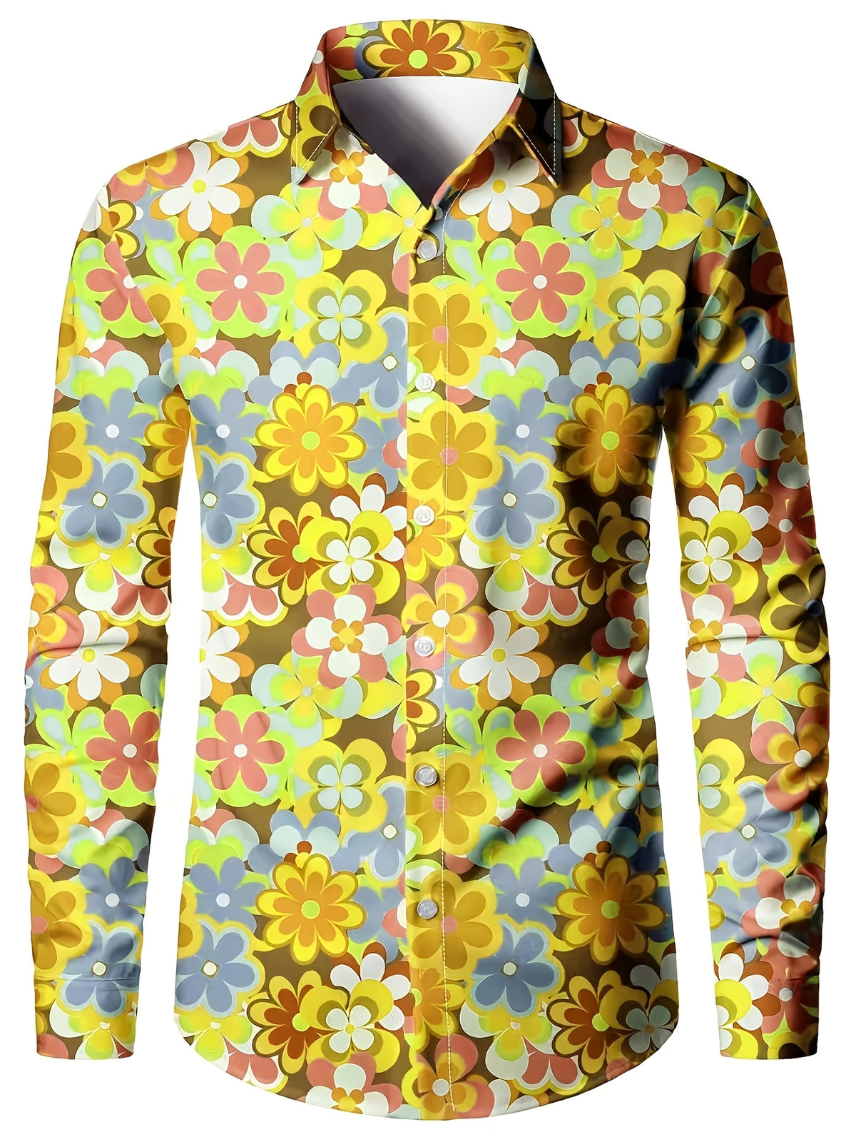 Men's Long Sleeve Shirt Flower Print Shirt
