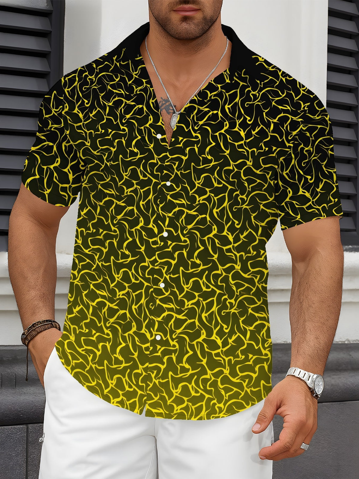 Men's Patterned Printed Short-Sleeve Casual Shirt Men's Everyday Casual Short-Sleeve Shirt