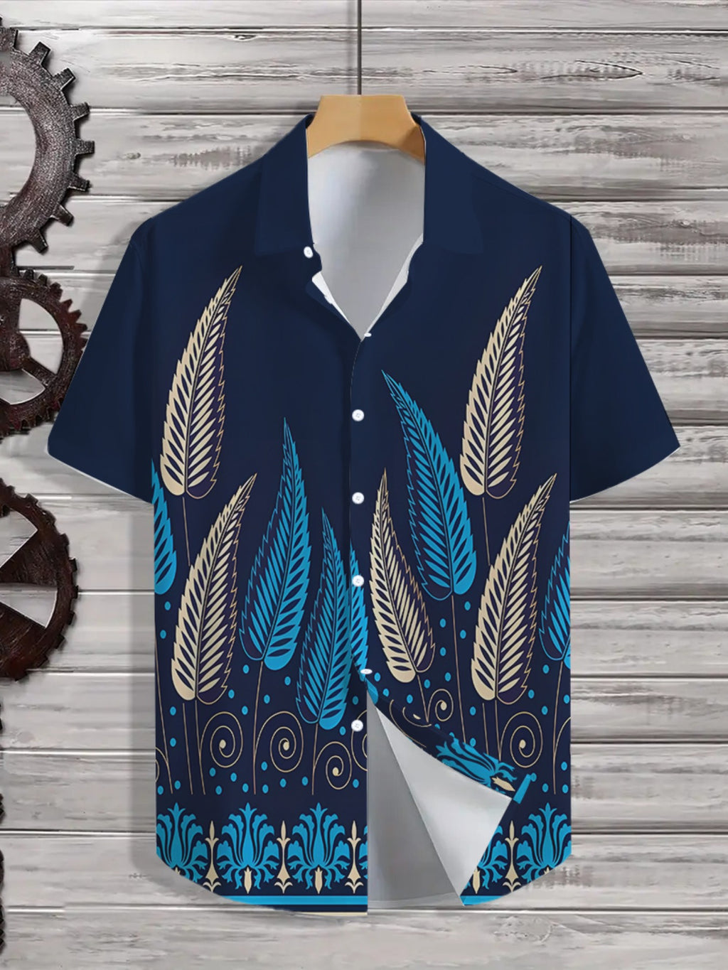 Fashionable Tropical Shirt for Men Featuring Leaf Patterns - Short-Sleeved with Button Design, Perfect for Summer Outdoor And Casual Wear